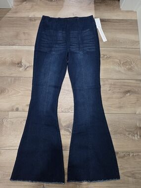 Tinseltown Dark Blue Flare Jeans with Elastic Waist